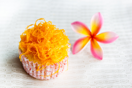 Foi thong cake, thai dessert.の写真素材