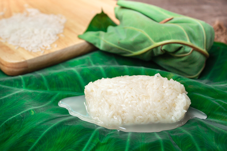 Kaomark, sweetmeat consisting of fermented glutinous rice, thai dessert.の写真素材