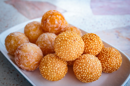 many kind of thai dessert, sesame balls.の写真素材