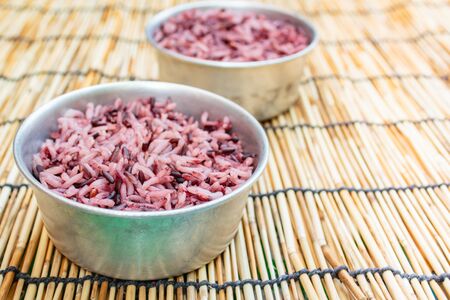 Cooked purple rice berry, clean food, healthy eating.の写真素材