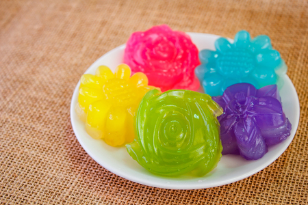 Layer sweet cake (Khanom Chan), Thai dessert in flower shape.の写真素材