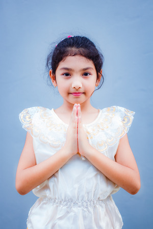 Sweet little girl with thai dress, thai people.の写真素材