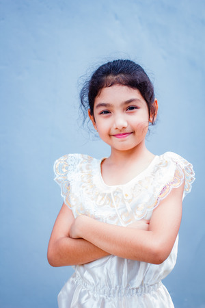 Sweet little girl with thai dress, thai people.の写真素材