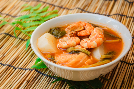 Sour soup with shirm, thai food.の写真素材