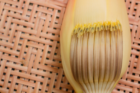 Banana blossom on bamboo tray in Thailand.の写真素材