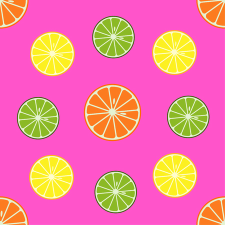 Seamless pattern with orange and lemon fruits, Vector illustration.のイラスト素材