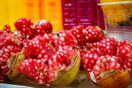 Pomegranate (Punica granatum) at market, Bangkok, Thailand.の写真素材