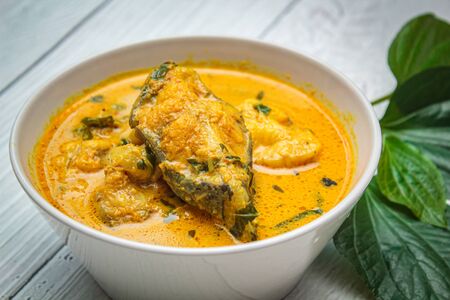 Delicious fried spicy catfish with red curry in thai food.の写真素材