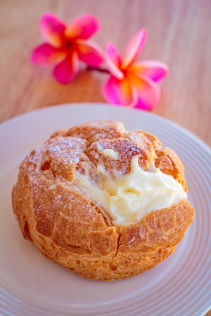 Delicious choux cream at restaurant in bangkok.の写真素材