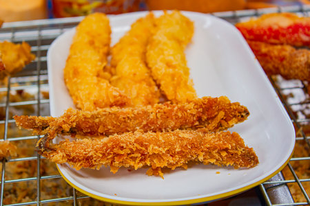 Deep fried Capelin Fish (Shishamo), Thai fried battered egg fish.の写真素材