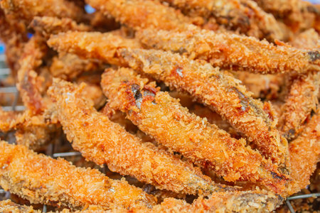 Deep fried Capelin Fish (Shishamo), Thai fried battered egg fish.の写真素材