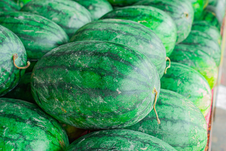 Watermelon for sale at fruit market in Bangkok.の写真素材