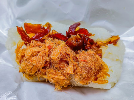 Thai food is "khao niew moo tod", Sticky rice and deep fried pork food thai style.の写真素材