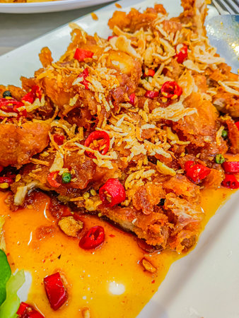 Fried chicken with tamarind sauce.の写真素材