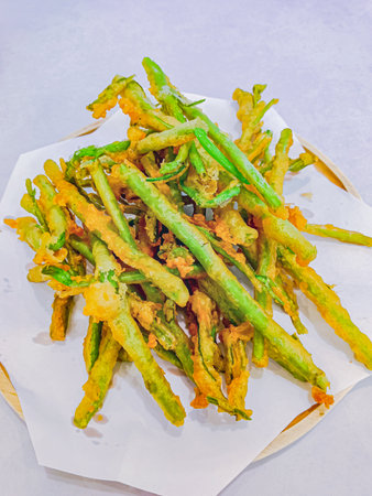 Crispy fried morning glory at restaurant.の写真素材