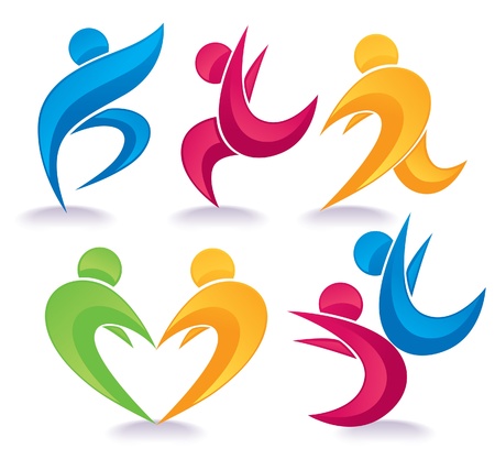 collection of abstract active people doing fitnessのイラスト素材