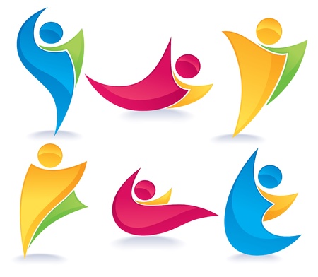 vector collection of abstract, colorful, active people doing fitness のイラスト素材