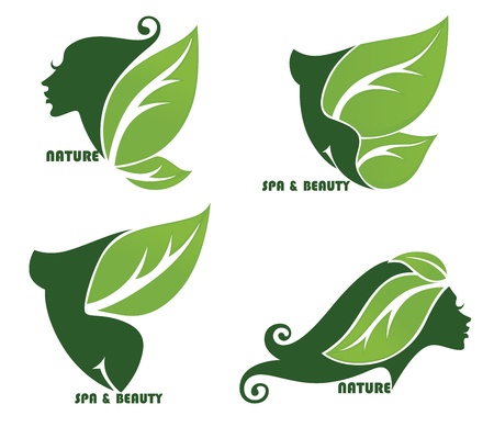 spa, beauty and nature symbols and concept, woman のイラスト素材