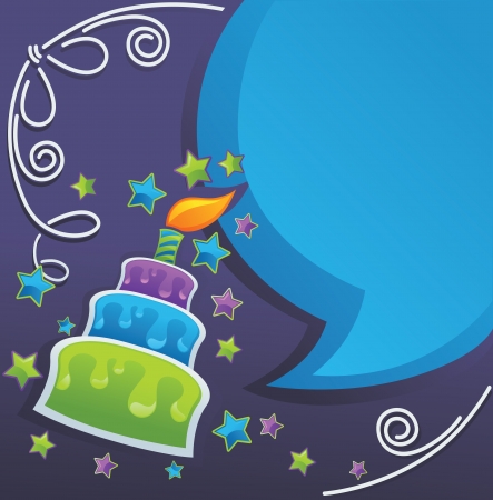 background with image of birthday cake, candle and speech bubblesのイラスト素材