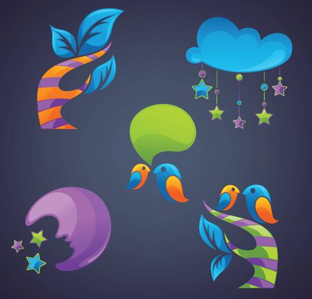 fantasy symbols and icons on dark background のイラスト素材