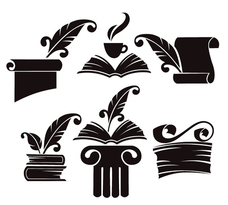  collection of old books, parchment and history symbolsのイラスト素材