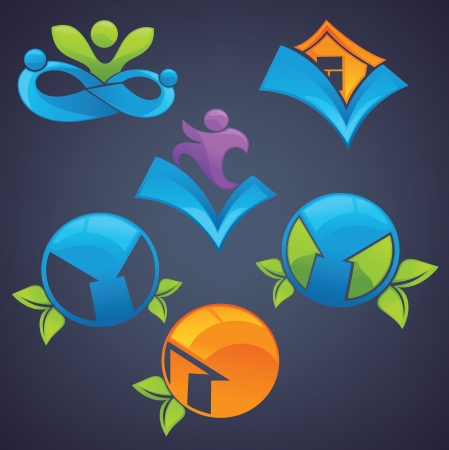 collection of eco friendly symbols and icons on dark backgroundのイラスト素材
