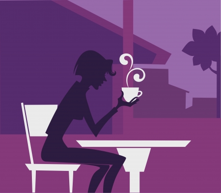 coffee time,  background with image of girl in small cafeのイラスト素材