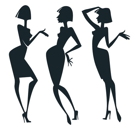 chatting girls collection of fashionable girl silhouettes のイラスト素材