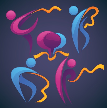 active colorful people with ribbons in handsのイラスト素材