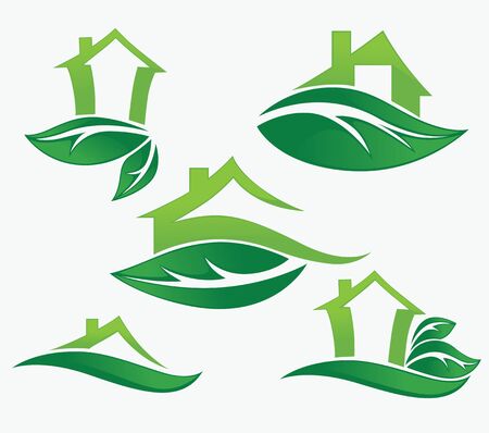 set of ecological city and homesのイラスト素材