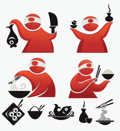 cartoon sushi chief, vector collectionのイラスト素材