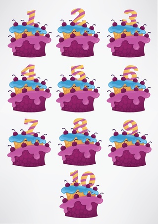 vector collection of birthday cakes and numbersのイラスト素材