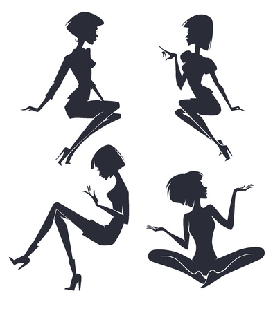 collection of fashionable girls silhouettesのイラスト素材