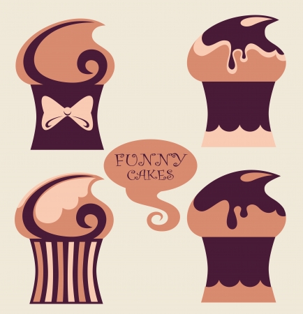 funny cartoon cupcakes collection in retro styleのイラスト素材