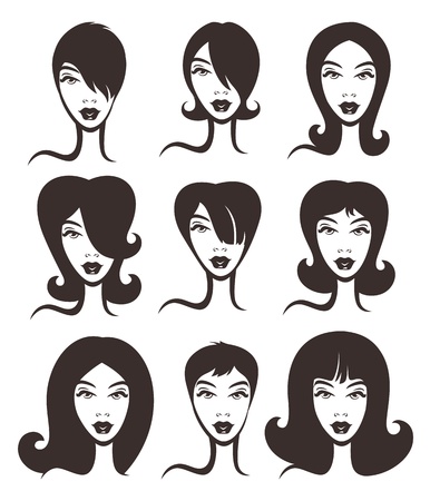 vector collection of different woman hairstyleのイラスト素材