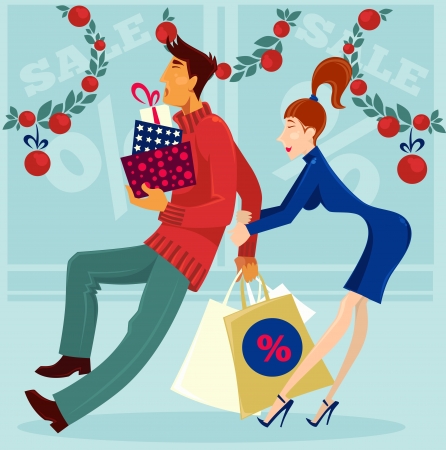 buying new year and christmas presentsのイラスト素材