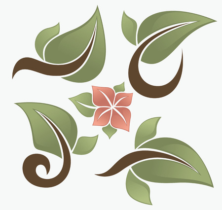 vector collection of fresh spring green leaves symbols and emblemsのイラスト素材