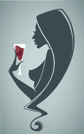 commercial background with girl and glass of red wineのイラスト素材