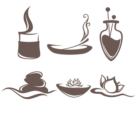 collection of beauty and spa accessories sign, icons, emblems and symbolsのイラスト素材