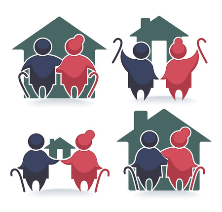 vector collection of old people and their new housesのイラスト素材