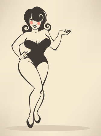 plus size pin up girl on beige backgroundのイラスト素材