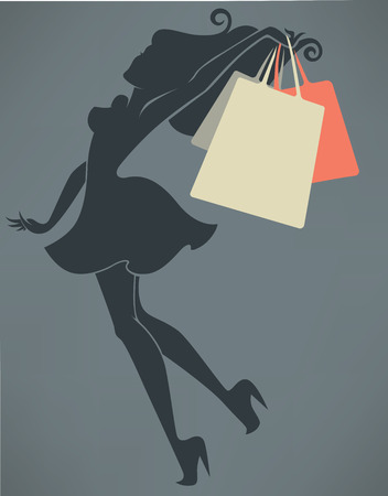 vector commercial background with girl silhouette and shopping bagsのイラスト素材