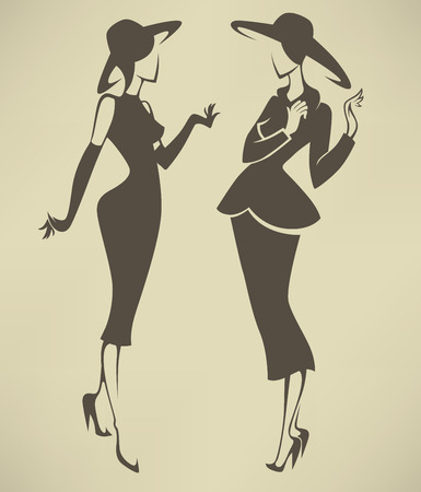 vector collection of girls in retro styleのイラスト素材