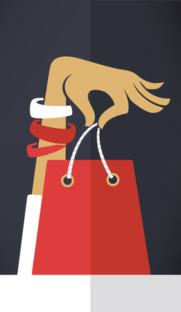 vector commercial background with image of hand and shopping bags in flat styleのイラスト素材