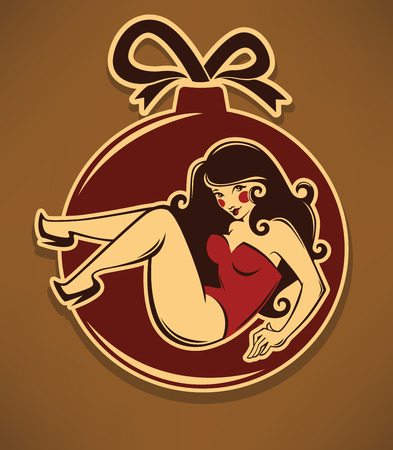 pinup girl in Christmas ballのイラスト素材