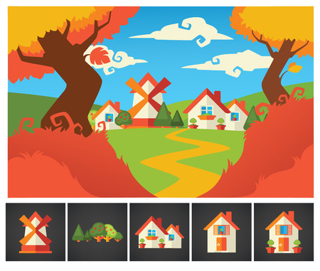background and homes icons collectionのイラスト素材