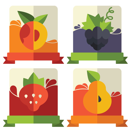 vector collection of fresh fruits and berries juice emblems and icons in flat styleのイラスト素材