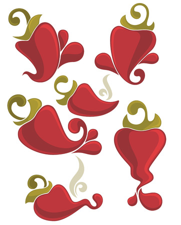 Hot chili pepper icons and emblemsのイラスト素材