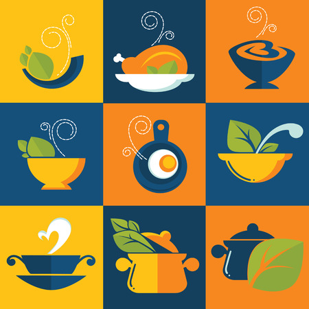 common food in flat style, vector icons collectionのイラスト素材