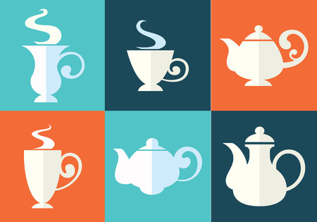 tea cups and teapots in flat styleのイラスト素材